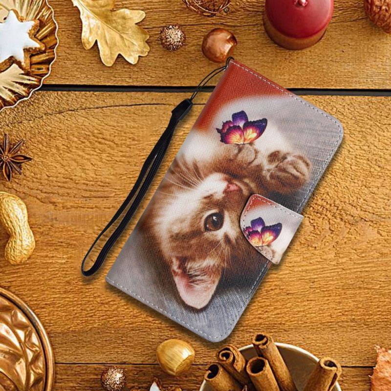 Läderfodral Samsung Galaxy A17 4g / 5g Telefonfodral Fjäril Och Katt