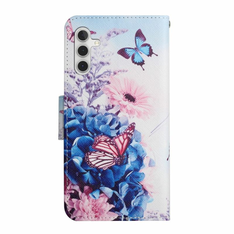 Läderskal Fodral Samsung Galaxy A17 4g / 5g Fjärilar Och Blommor