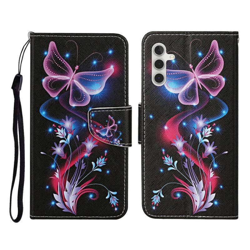 Läderskal Fodral Samsung Galaxy A17 4g / 5g Lysande Fjärilar