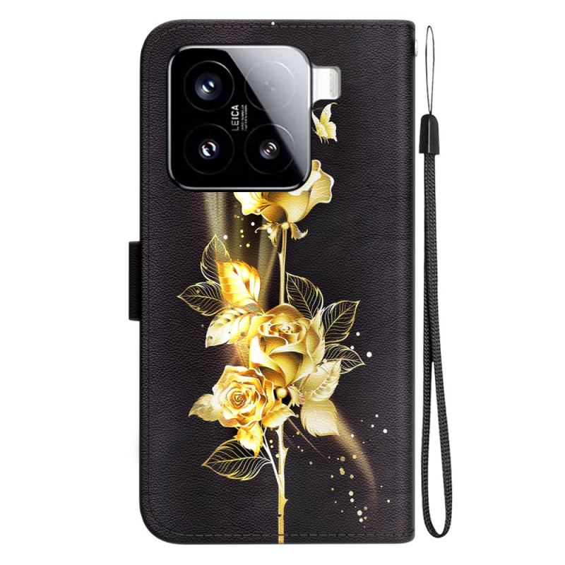 Fodral Xiaomi 15 Guldfärgade Och Rosa Fjärilar