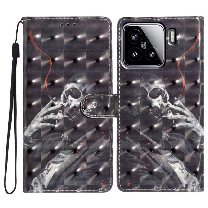Läderfodral Xiaomi 15 Telefonfodral Rökande 3d-skelett