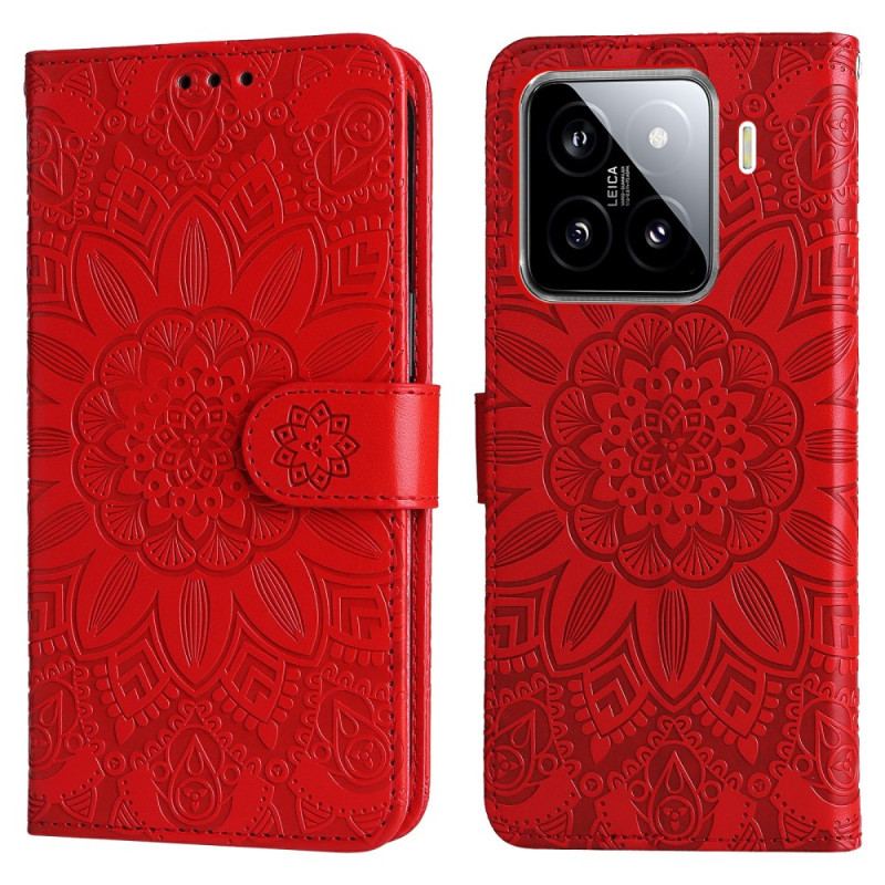 Läderskal Fodral Xiaomi 15 Solrosmönster