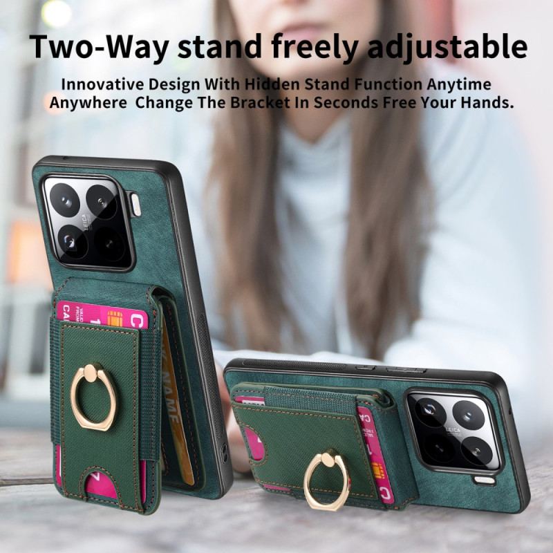 Skal För Xiaomi 15 Avtagbar Korthållare Och Stativ I Mockaeffekt