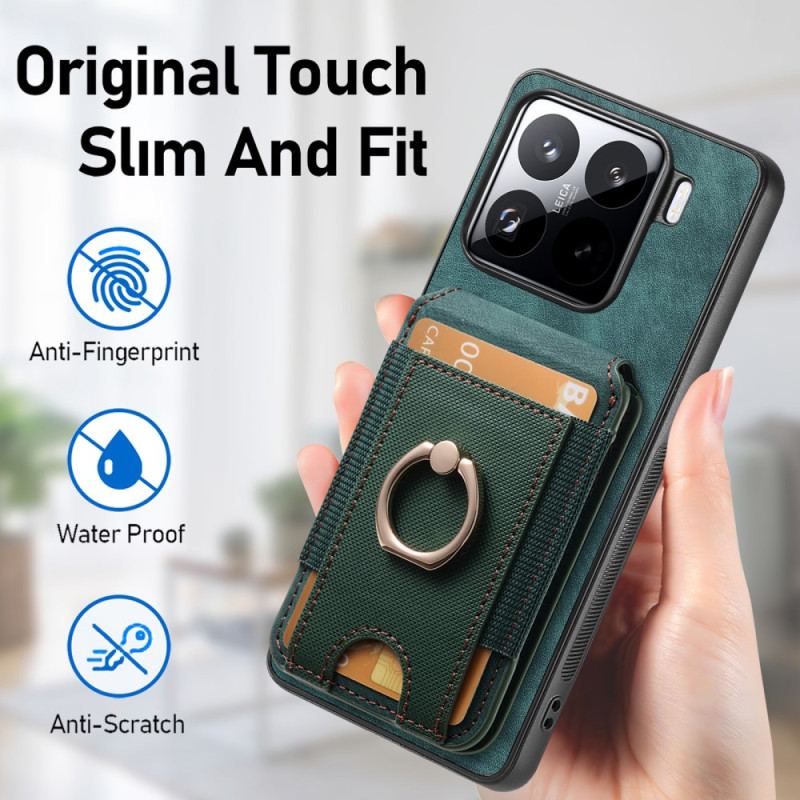 Skal För Xiaomi 15 Avtagbar Korthållare Och Stativ I Mockaeffekt