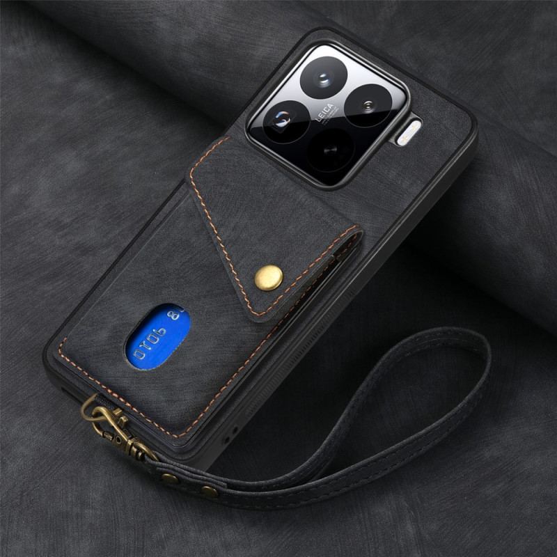 Skal Xiaomi 15 Korthållare Och Rem I Mockaeffekt