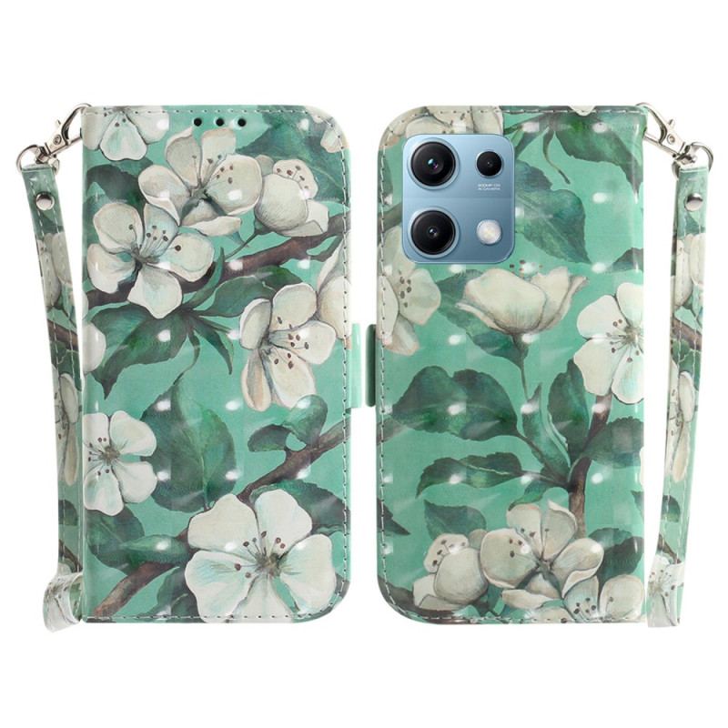 Fodral För Xiaomi Redmi Note 14s Vita Blommor Med Snodd