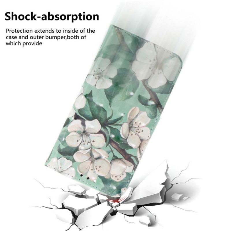 Fodral För Xiaomi Redmi Note 14s Vita Blommor Med Snodd