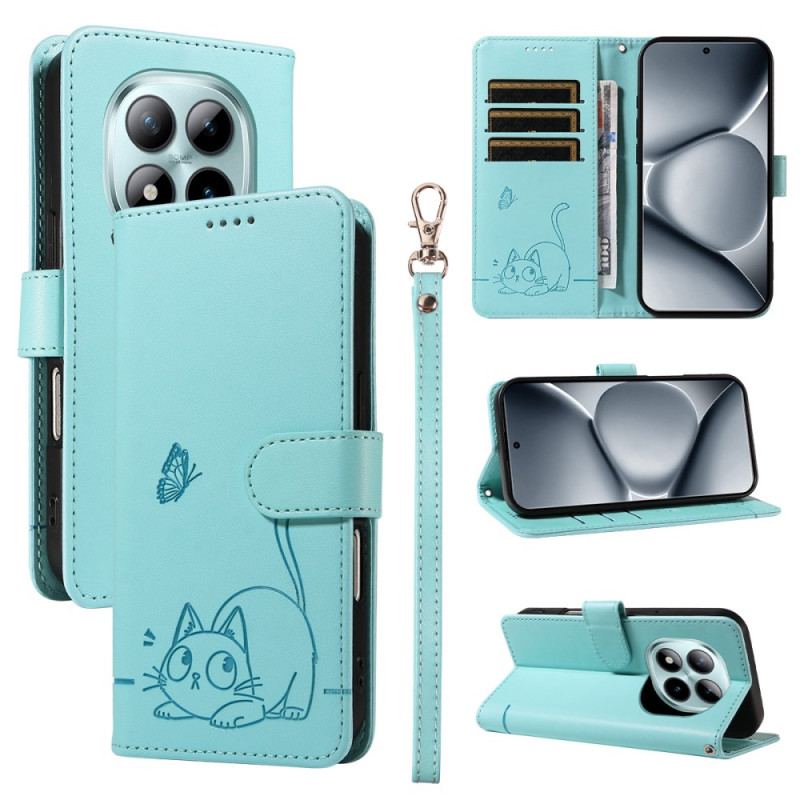 Fodral För Xiaomi Redmi Note 15 Pro Plus 5g Graverad Plånbok Med Kattrem