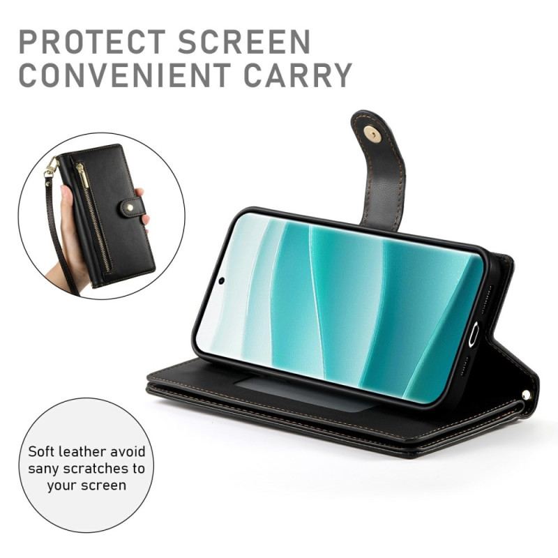 Läderfodral Xiaomi Redmi Note 15 Pro Plus 5g Telefonfodral Dragkedjaficka Och Remmar