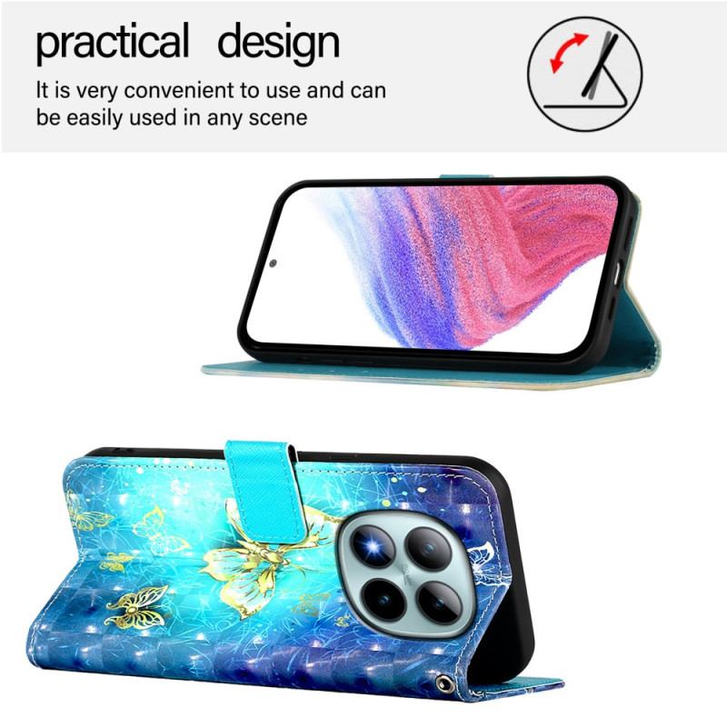 Läderfodral Xiaomi Redmi Note 15 Pro Plus 5g Telefonfodral Guldfjärilar