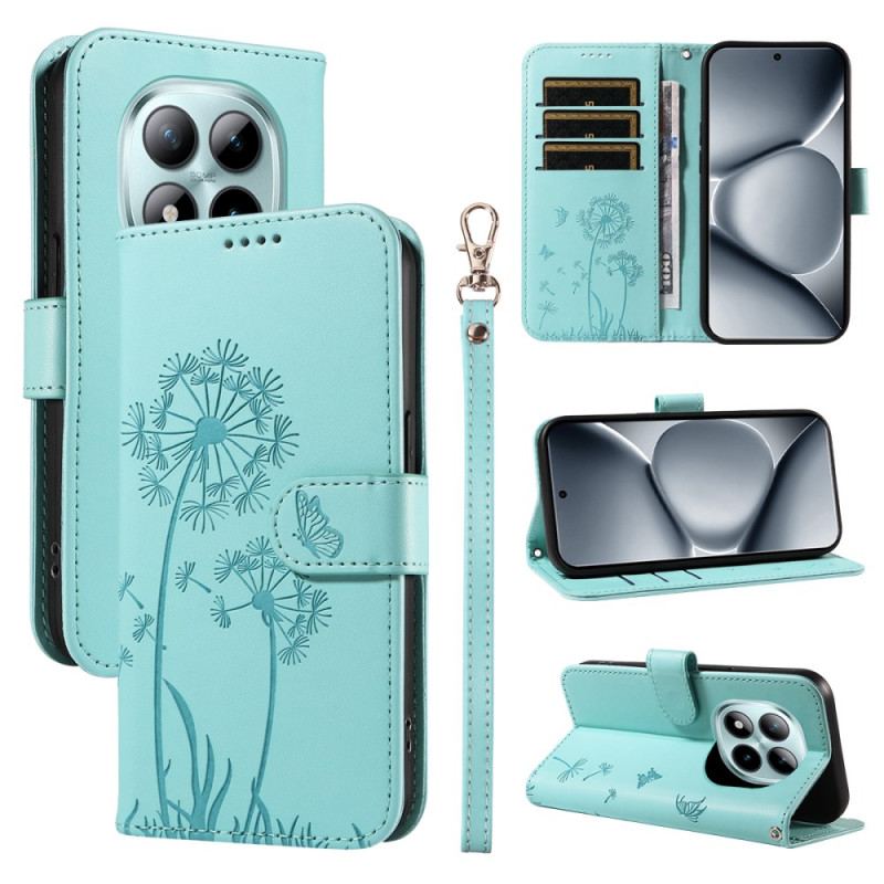 Läderskal Fodral Xiaomi Redmi Note 15 Pro Plus 5g Maskrosmönster Och Rem