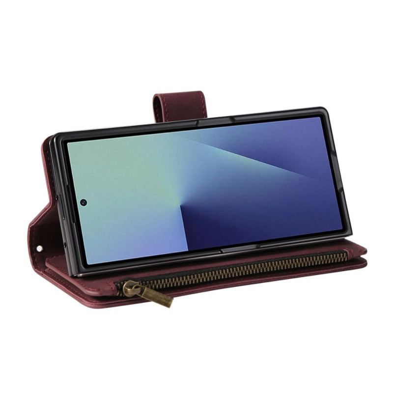 Fodral Samsung Galaxy Z Fold 7 Plånbok Med Mockaeffekt Och Axelrem