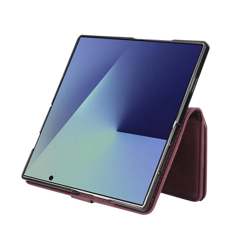 Fodral Samsung Galaxy Z Fold 7 Plånbok Med Mockaeffekt Och Axelrem