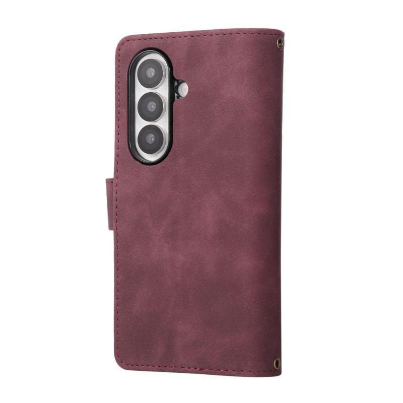 Fodral Samsung Galaxy Z Fold 7 Plånbok Med Mockaeffekt Och Axelrem