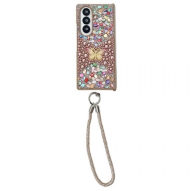 Skal Samsung Galaxy Z Fold 7 Fjäril Med Strass Och Rem