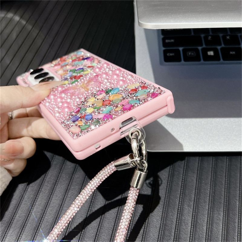 Skal Samsung Galaxy Z Fold 7 Fjäril Med Strass Och Rem