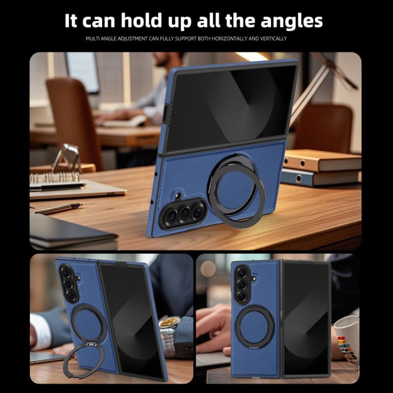 Skal Samsung Galaxy Z Fold 7 Magsafe-kompatibel Lädereffekt Med Roterande Ringhållare