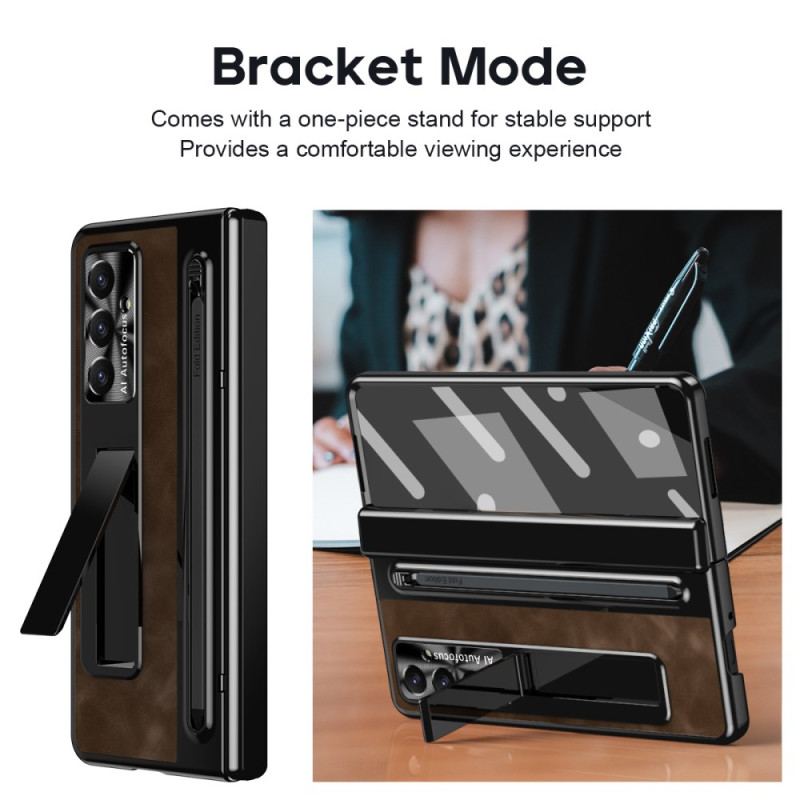 Skal Samsung Galaxy Z Fold 7 Stativ Med Lädereffekt Och Stylushållare