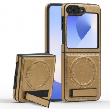 Skal För Samsung Galaxy Z Flip 7 Fe Magsafe-kompatibelt Stativ Med Lädereffekt