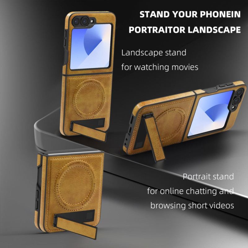 Skal För Samsung Galaxy Z Flip 7 Fe Magsafe-kompatibelt Stativ Med Lädereffekt