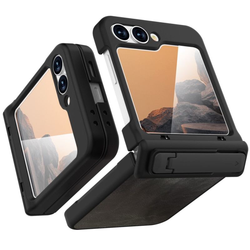 Skal Samsung Galaxy Z Flip 7 Fe Telefonfodral Lädereffekt Med Stativ