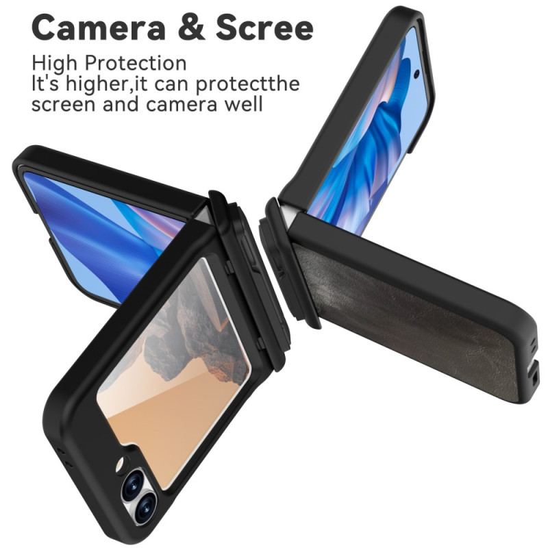 Skal Samsung Galaxy Z Flip 7 Fe Telefonfodral Lädereffekt Med Stativ