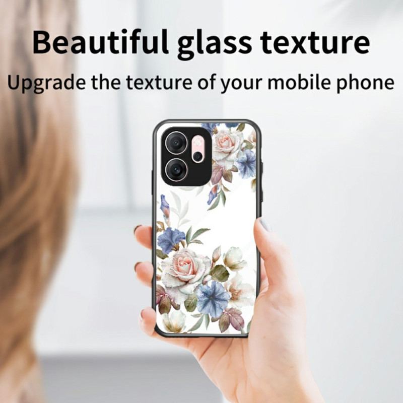 Skal Oppo Reno 14f 5g Härdat Glas Med Blommönster