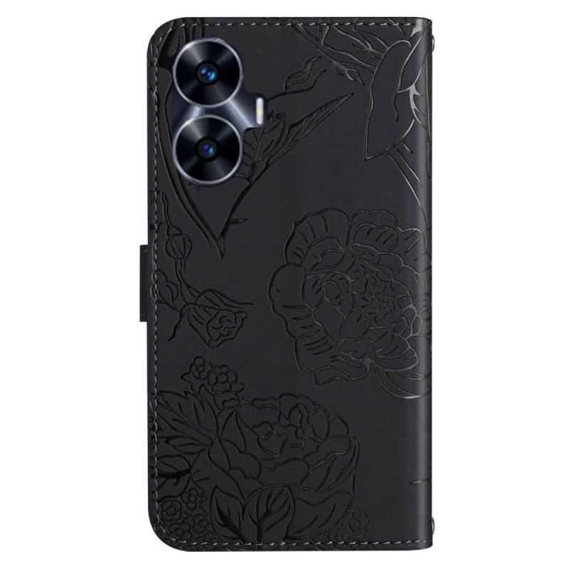 Läderfodral Realme C55 Telefonfodral Axelrem Med Fjärilstryck