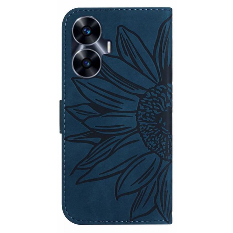 Läderfodral Realme C55 Telefonfodral Axelväska Med Solrostryck