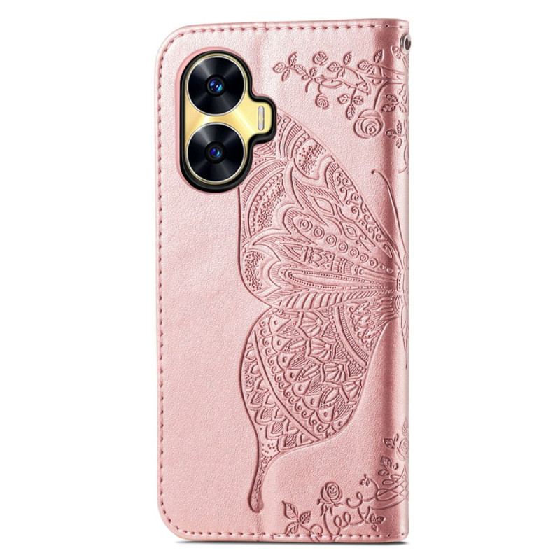 Läderfodral Realme C55 Telefonfodral Barock Fjärilsrem