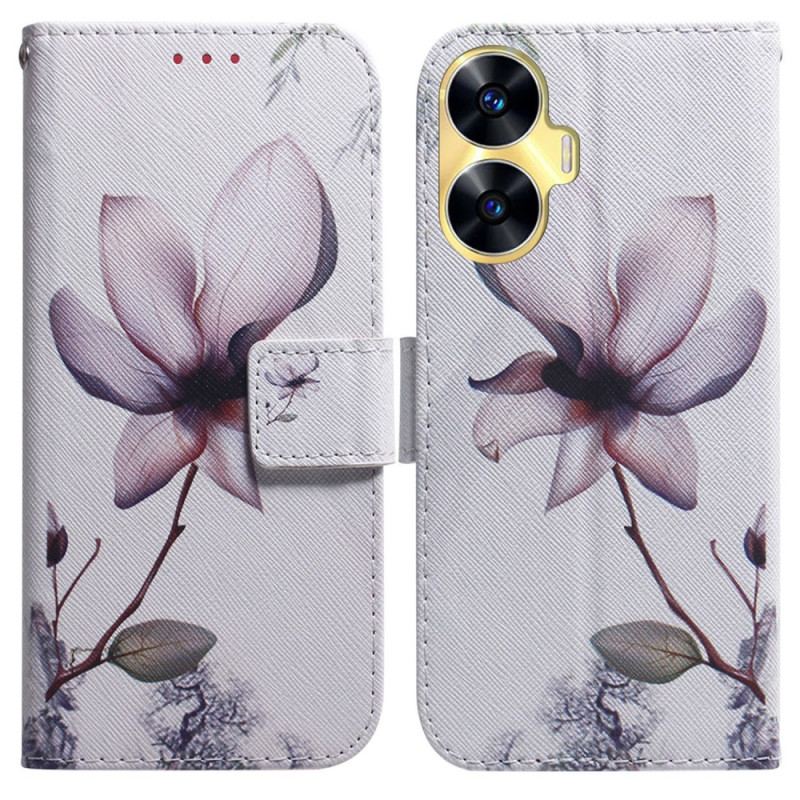 Läderfodral Realme C55 Telefonfodral Rosa Blomma