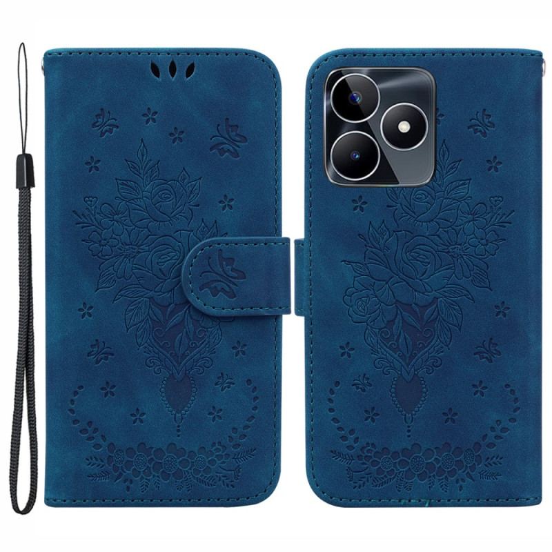 Fodral För Realme C53 Ros- Och Fjärilsmönster