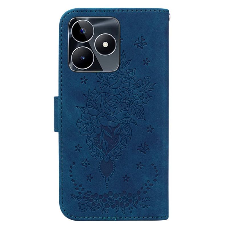 Fodral För Realme C53 Ros- Och Fjärilsmönster