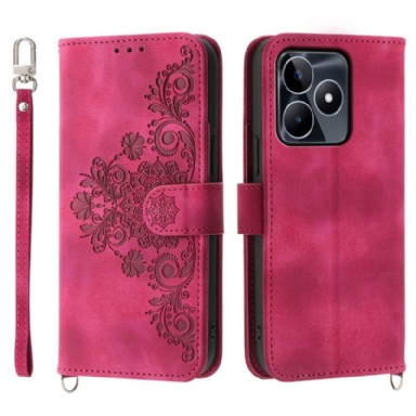 Fodral Realme C53 Blommigt Mönster Med Rem Och Axelrem