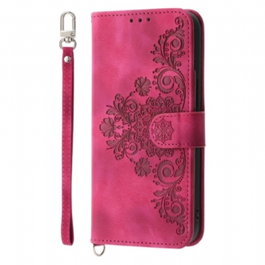 Läderfodral Oneplus 13r Telefonfodral Mocka Med Spetseffekt Och Rem Och Axelrem