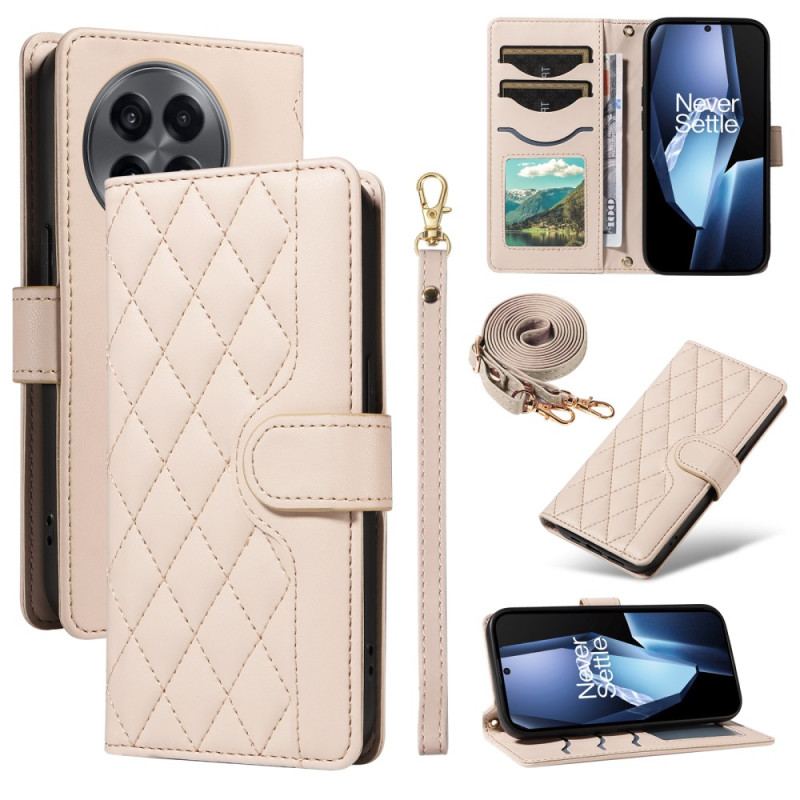 Läderfodral Oneplus 13r Telefonfodral Quiltad Med Rem Och Axelrem