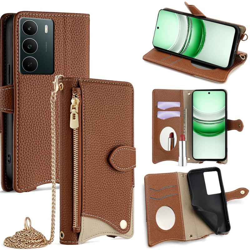 Fodral För Realme C71 Tvåfärgad Plånbok Med Spegel Och Axelrem