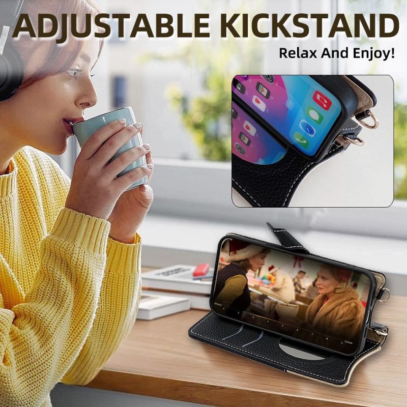 Fodral För Realme C71 Tvåfärgad Plånbok Med Spegel Och Axelrem