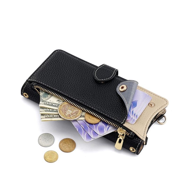 Fodral För Realme C71 Tvåfärgad Plånbok Med Spegel Och Axelrem