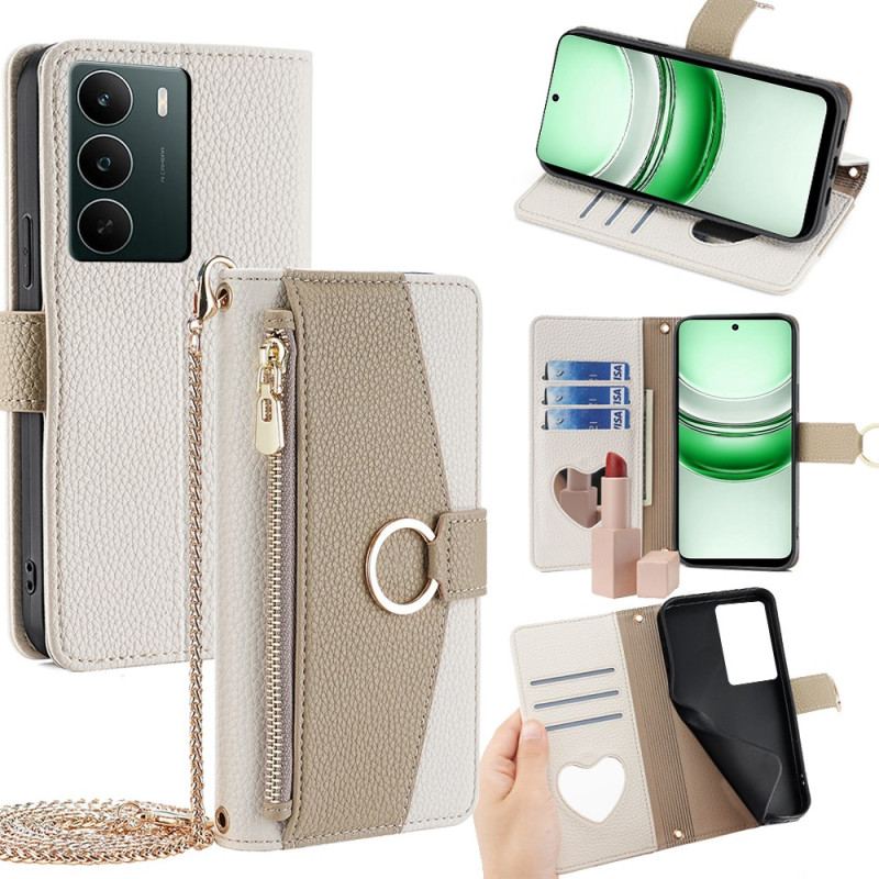 Skyddsfodral Realme C71 Plånbok Med Spegel Och Kedja