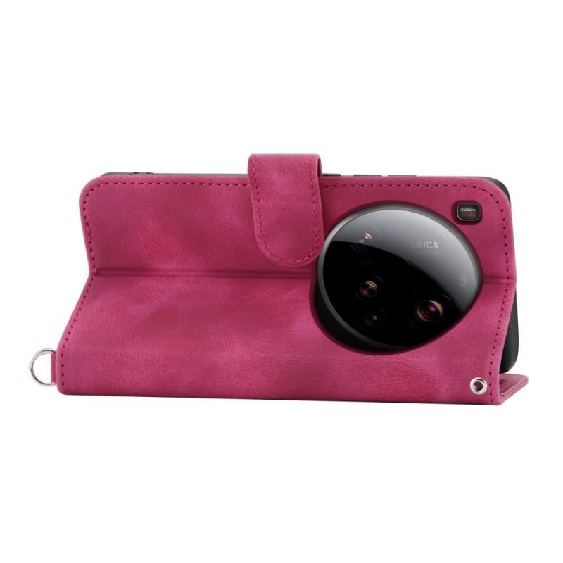 Läderfodral Xiaomi 15 Ultra Telefonfodral Blommönster Med Rem Och Axelrem