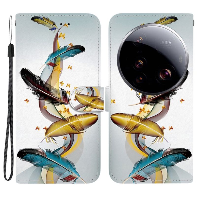 Läderfodral Xiaomi 15 Ultra Telefonfodral Färgglatt Fjädrar