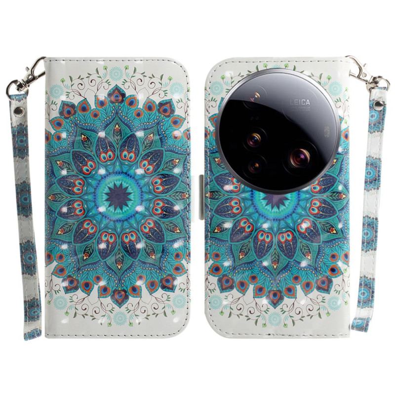 Läderfodral Xiaomi 15 Ultra Telefonfodral Grön Mandala Med Snodd