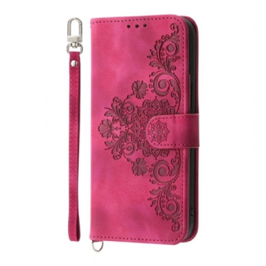 Läderskal Fodral Realme 14 Pro Plus 5g Spetsmockeffekt Med Rem Och Axelrem