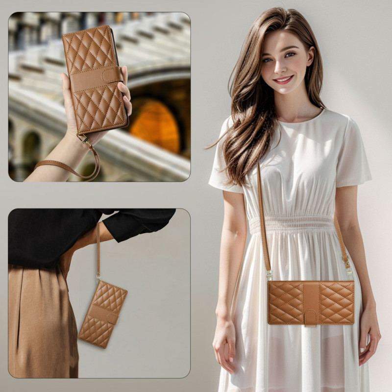 Skyddsfodral Realme 14 Pro Plus 5g Quiltad Med Rem Och Axelrem