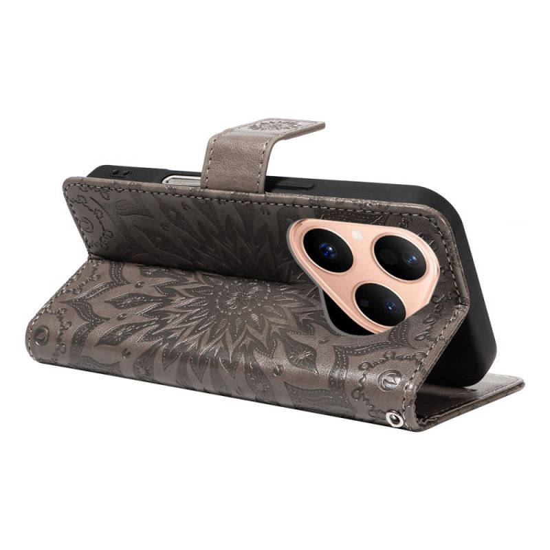 Läderskal Fodral Huawei Pura 80 Solrosmönster