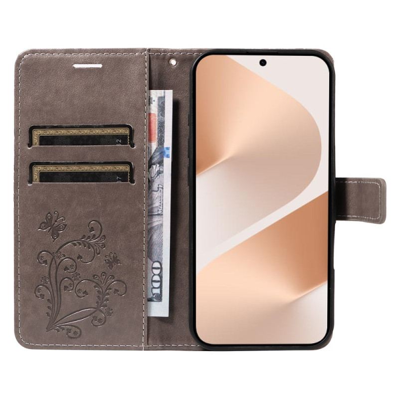 Läderskal Fodral Huawei Pura 80 Stora Fjärilar