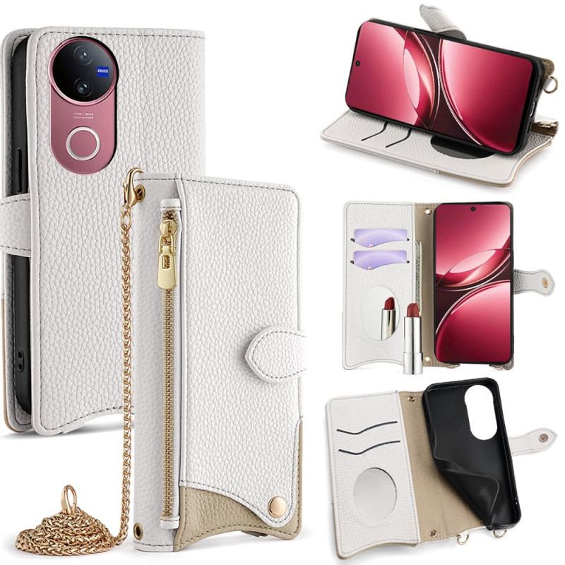 Fodral Vivo V50 5g Plånbok Med Lädereffekt Och Kedje