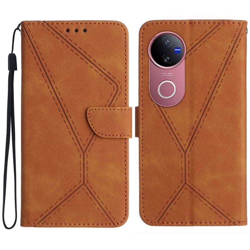Läderskal Fodral Vivo V50 5g Linjer Och Dragsko
