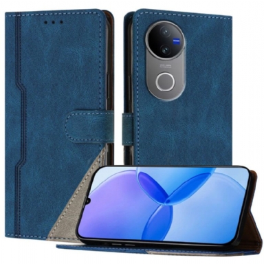 Läderskal Fodral Vivo V50 5g Tvåfärgat Mönster